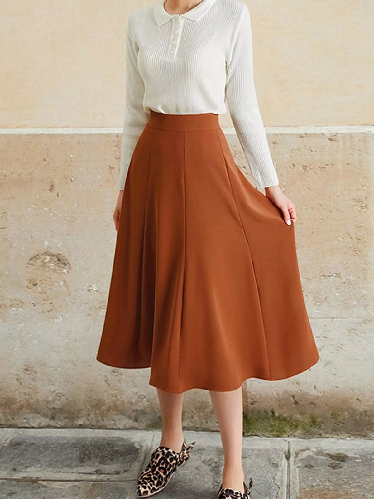 Trendsi A-Line Midi Skirt with Elastic Waistband -