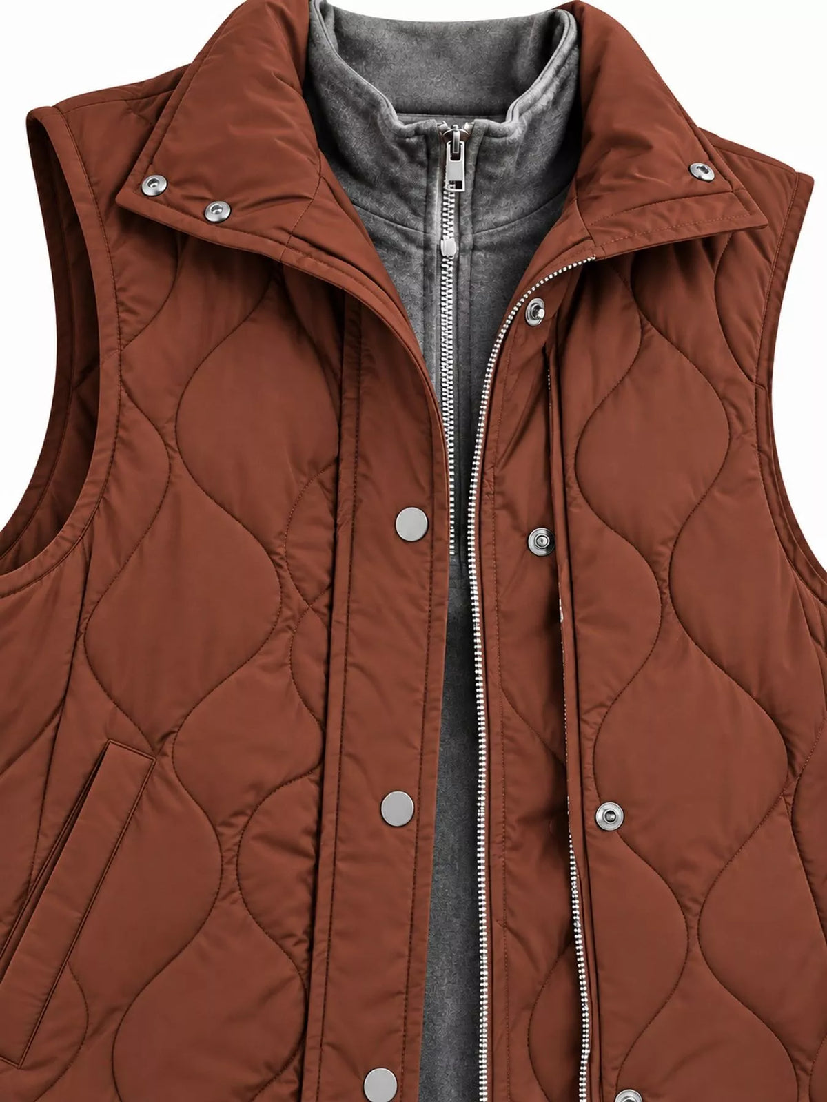 Quilted Snap-Front Vest — garment construction details
