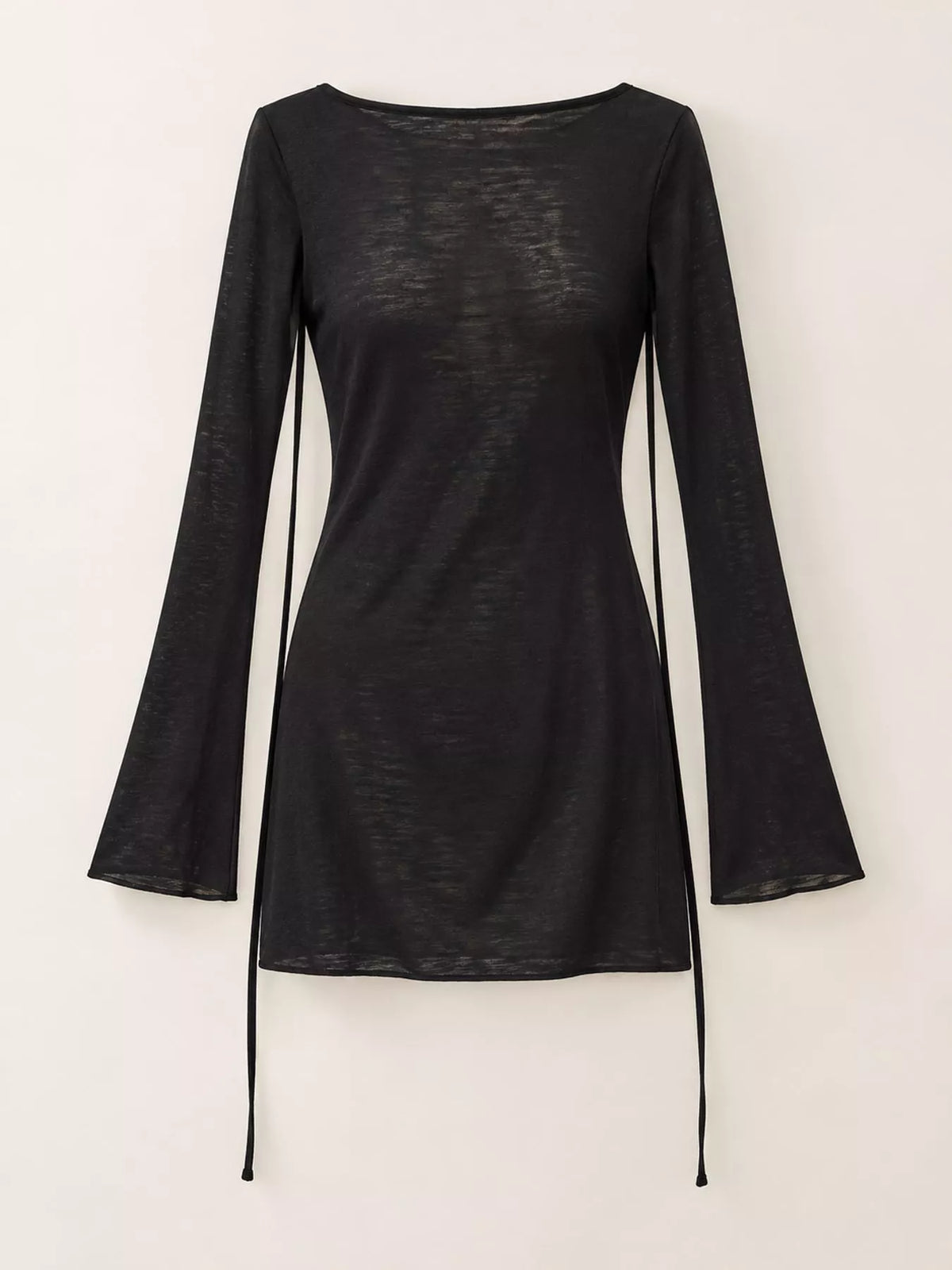 Black flare sleeve bodycon mini dress — front view