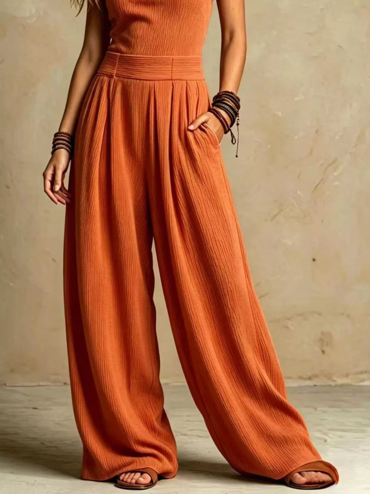 Orange Halter Neck Wide-Leg Jumpsuit back view