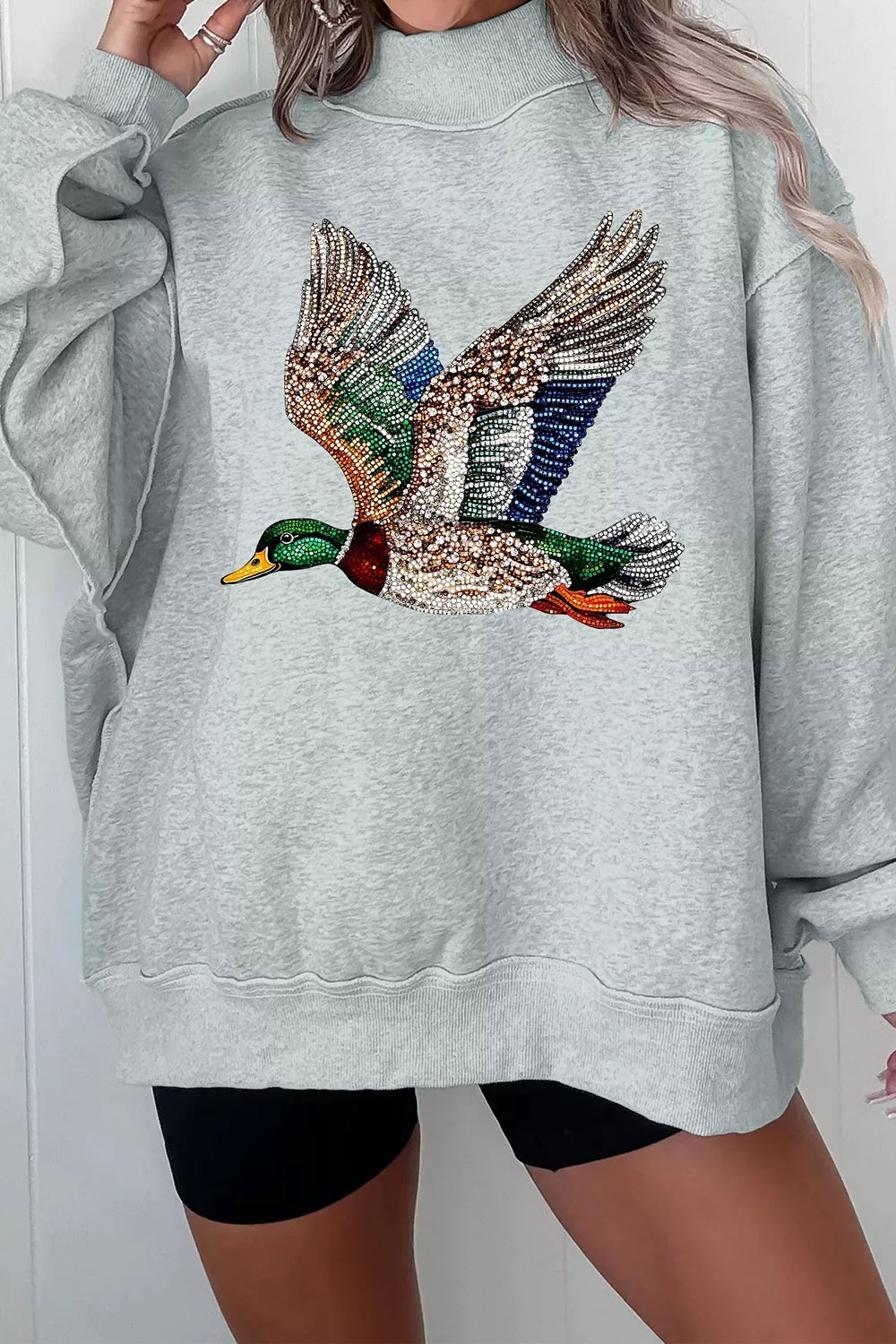 Mallard Duck Graphic Sweatshirt in gray, front view