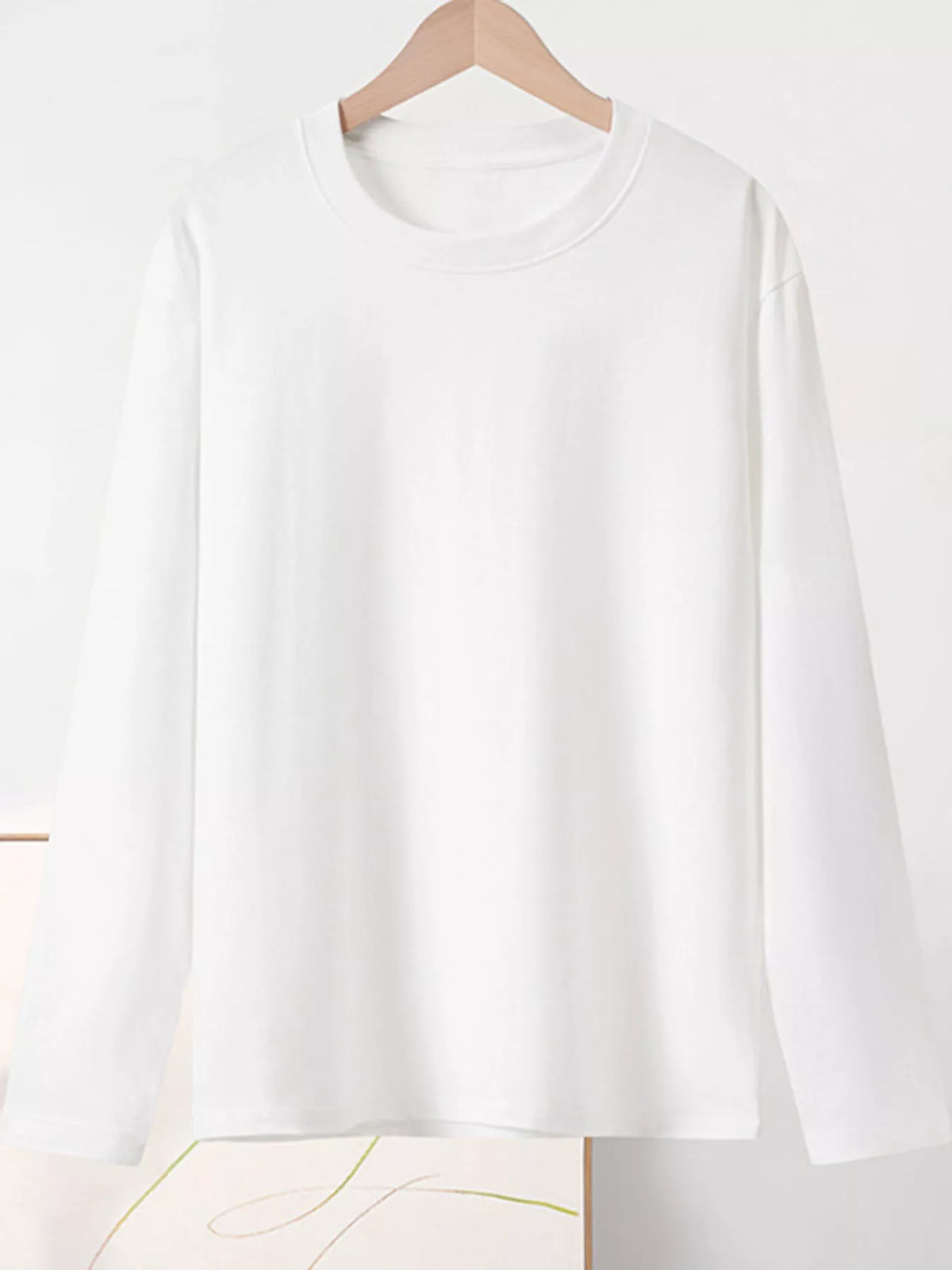 Solid Long-Sleeve Crew Neck T-Shirt — garment front