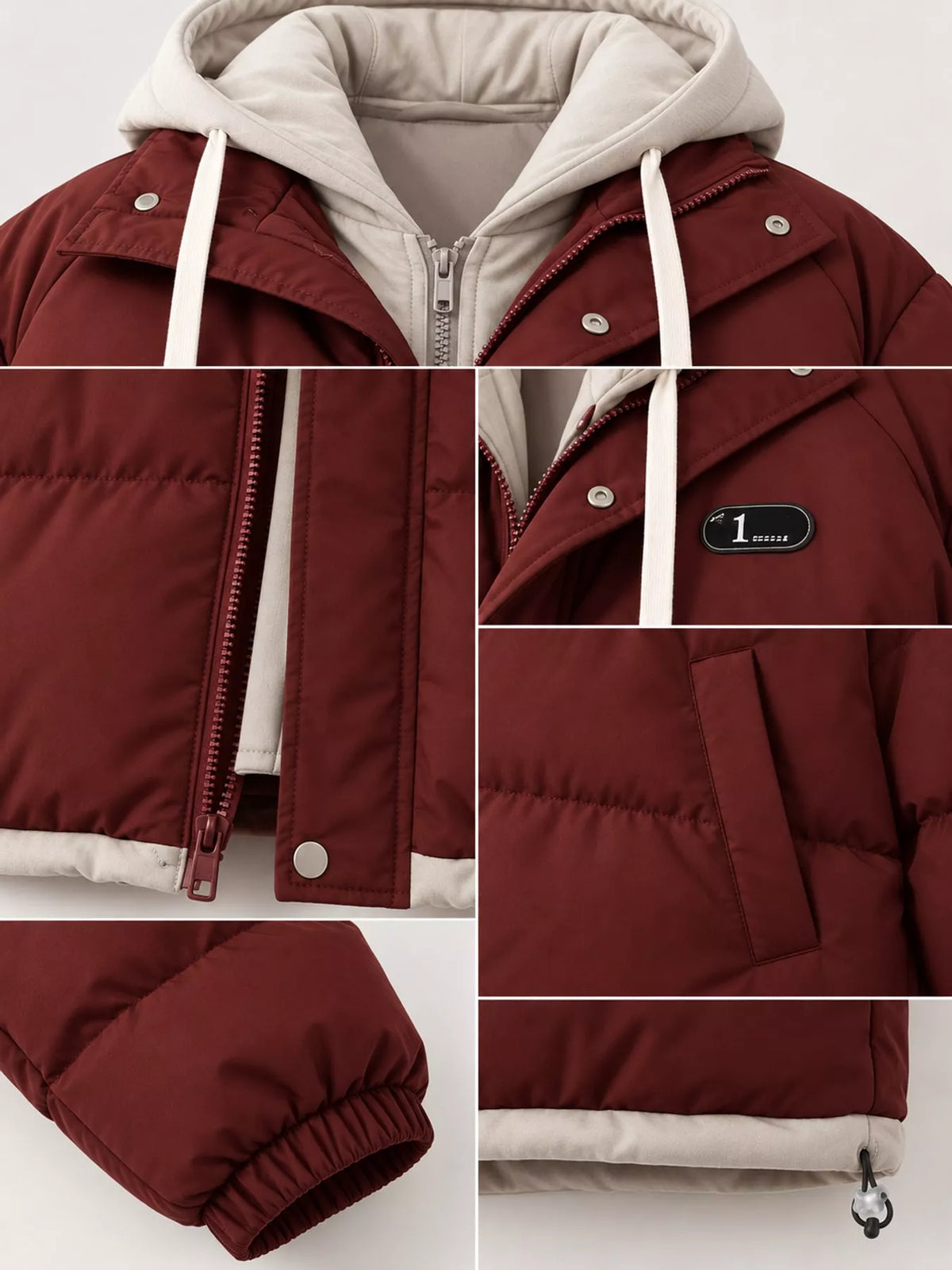 Zip-Up Hooded Puffer Jacket — garment construction details