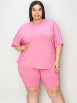 Trendsi Basic Bae Full Size V-Neck Drop Shoulder T-Shirt and Shorts Set -