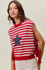 Trendsi SO ME Stripe Star Patch 4th Of July Side Tie Vest Top -