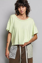 Trendsi POL Round Neck Short Sleeve T-Shirt with High Low Hem -