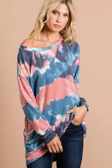 Trendsi BiBi Tie Dye French Terry Pull Over with Front Stitching Detail -