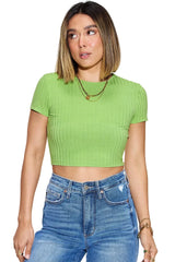 Trendsi Basic Bae Full Size Ribbed Round Neck Short Sleeve T-Shirt -