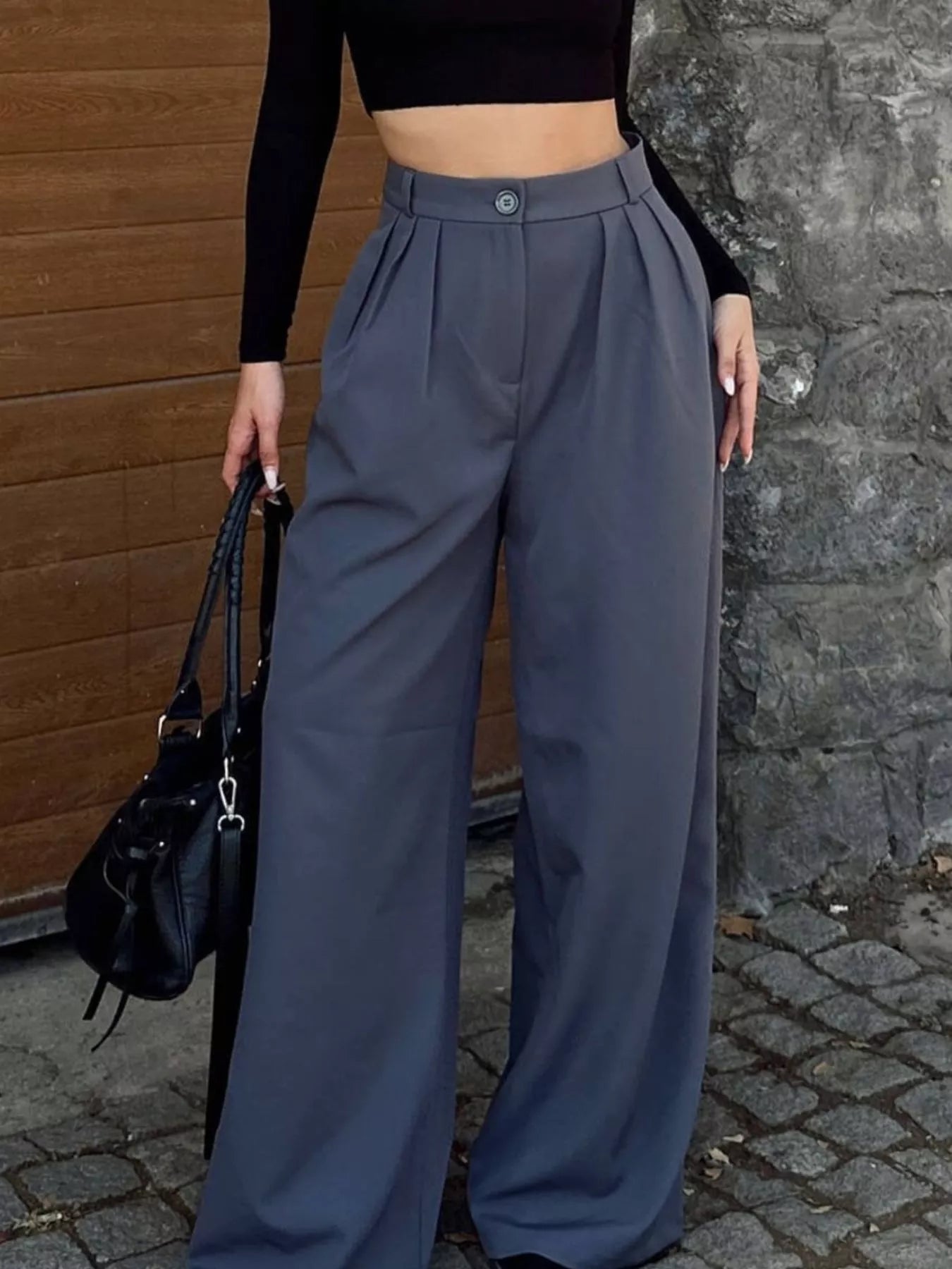 Trendsi High-Waisted Pleated Wide-Leg Pants -