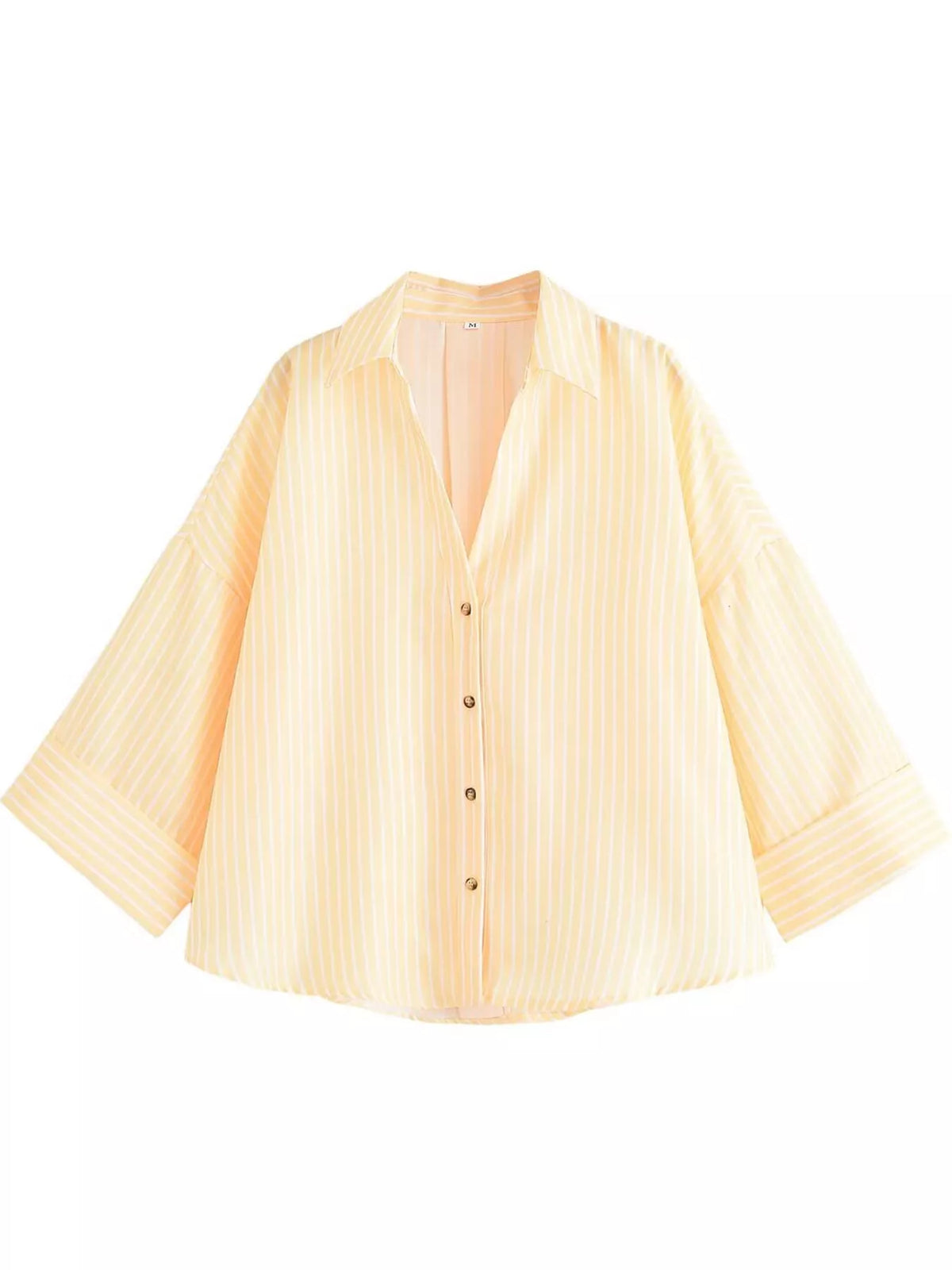 Yellow And White Stripes button-up three-quarter sleeve shirt