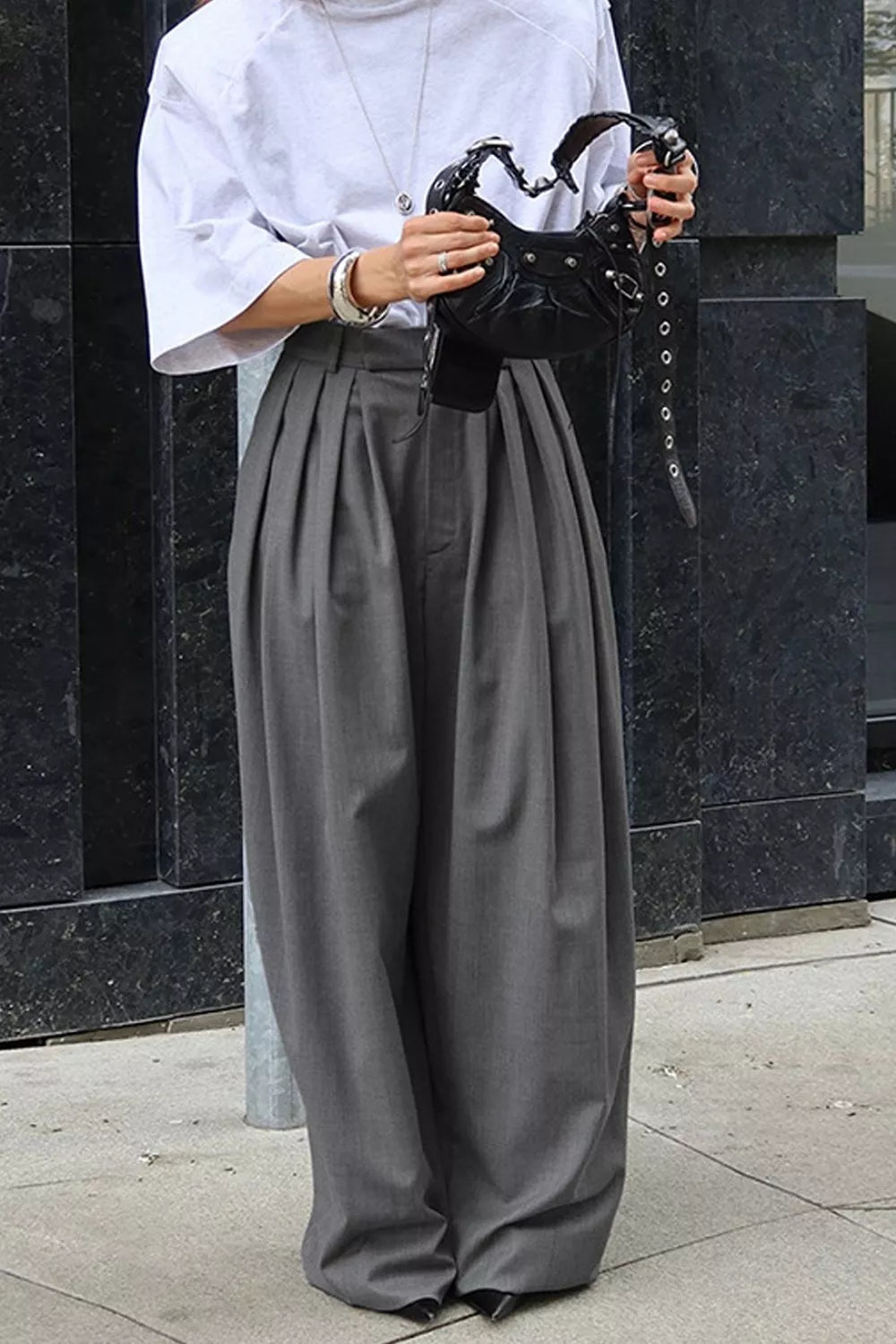 Trendsi High-Waisted Wide-Leg Pleated Pants -