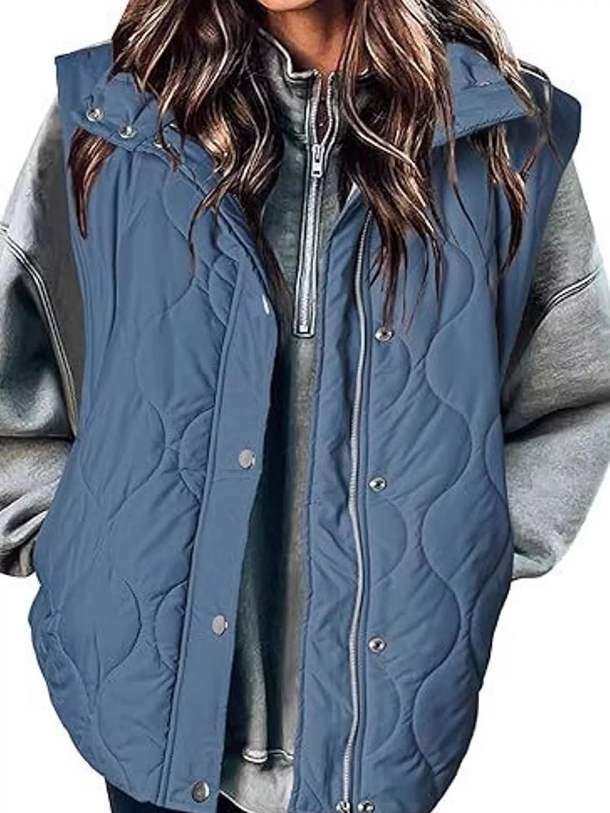 Quilted Snap-Front Vest — front view