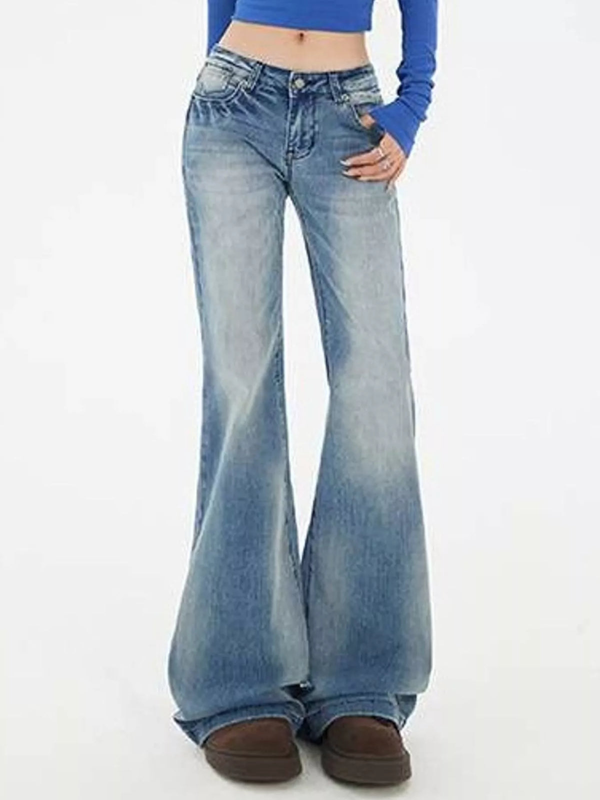 Vintage Wash Flared Leg Jeans in blue