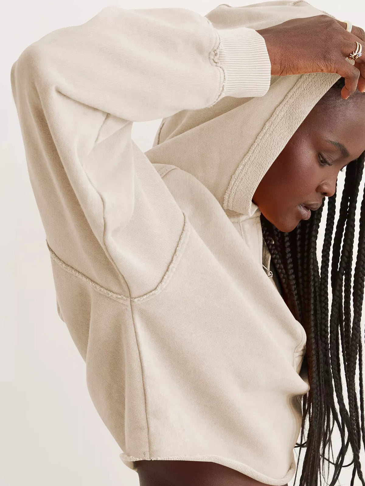 Cropped hoodie, cream side