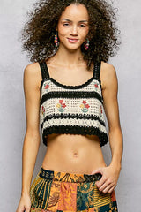 Trendsi POL Floral Embroidered Cropped Crochet Cami with Scalloped Hem -