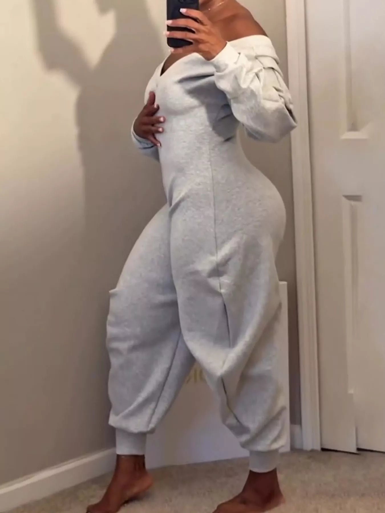 Trendsi Off-Shoulder Long Sleeve Casual Jumpsuit -
