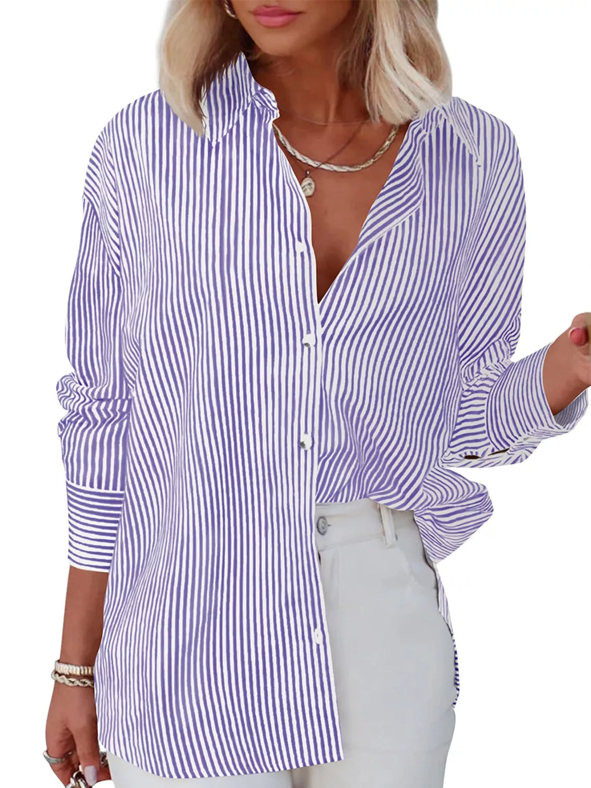 Purple striped button-down shirt