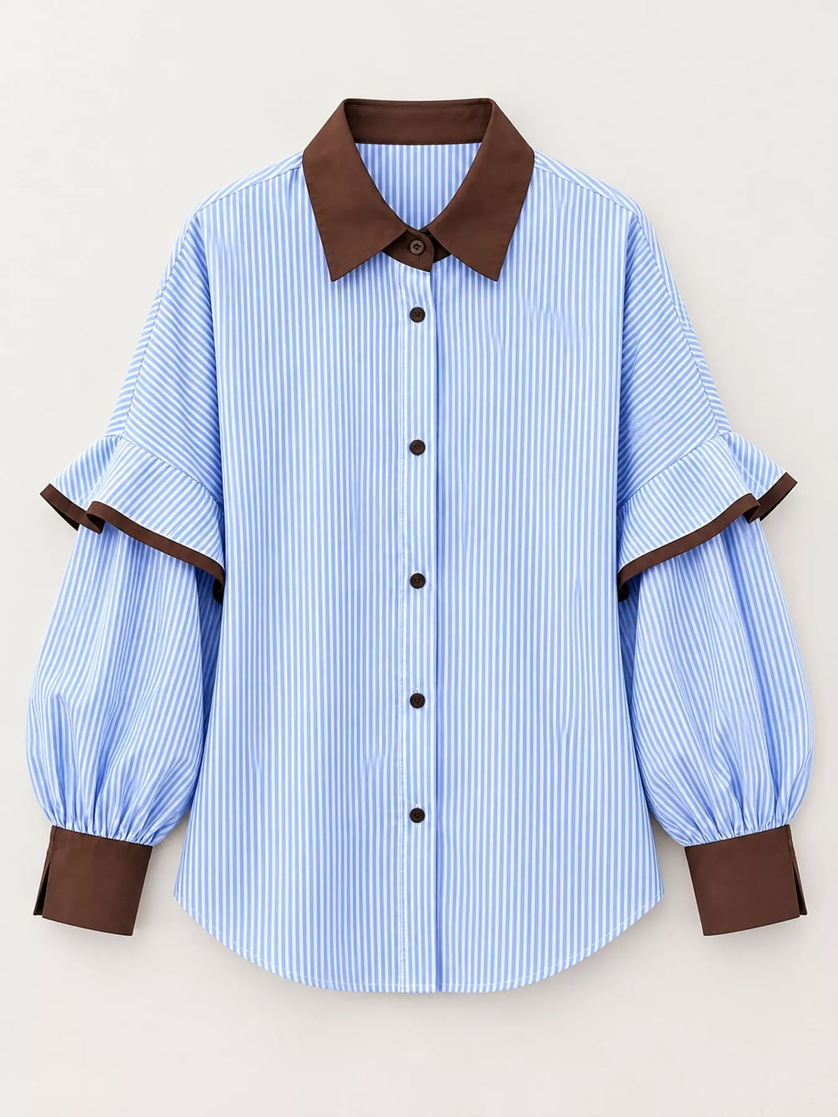 Contrast Collar and Cuff Striped Shirt — garment front