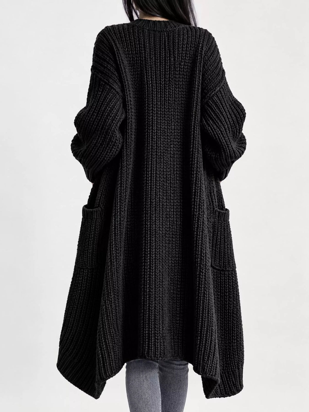 Longline knit cardigan, black back
