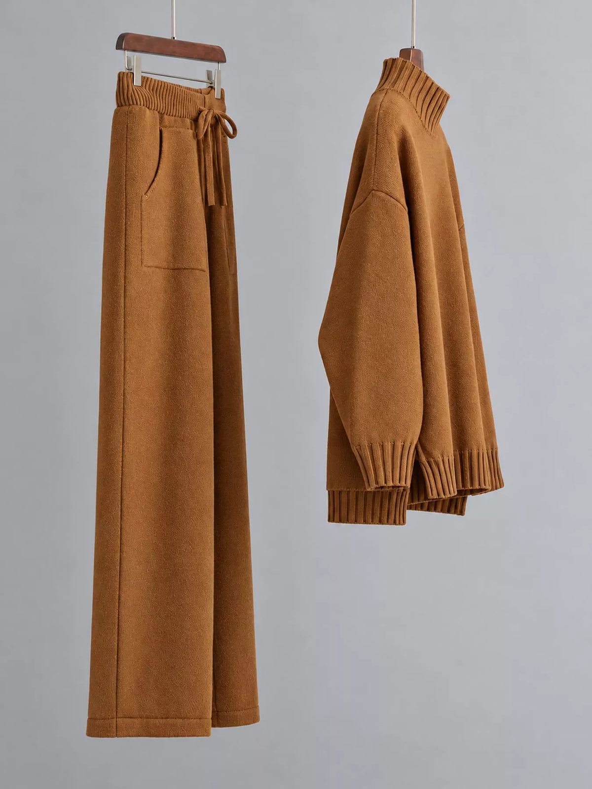 Mock Neck Sweater and Wide-Leg Pants Knit Set — side view