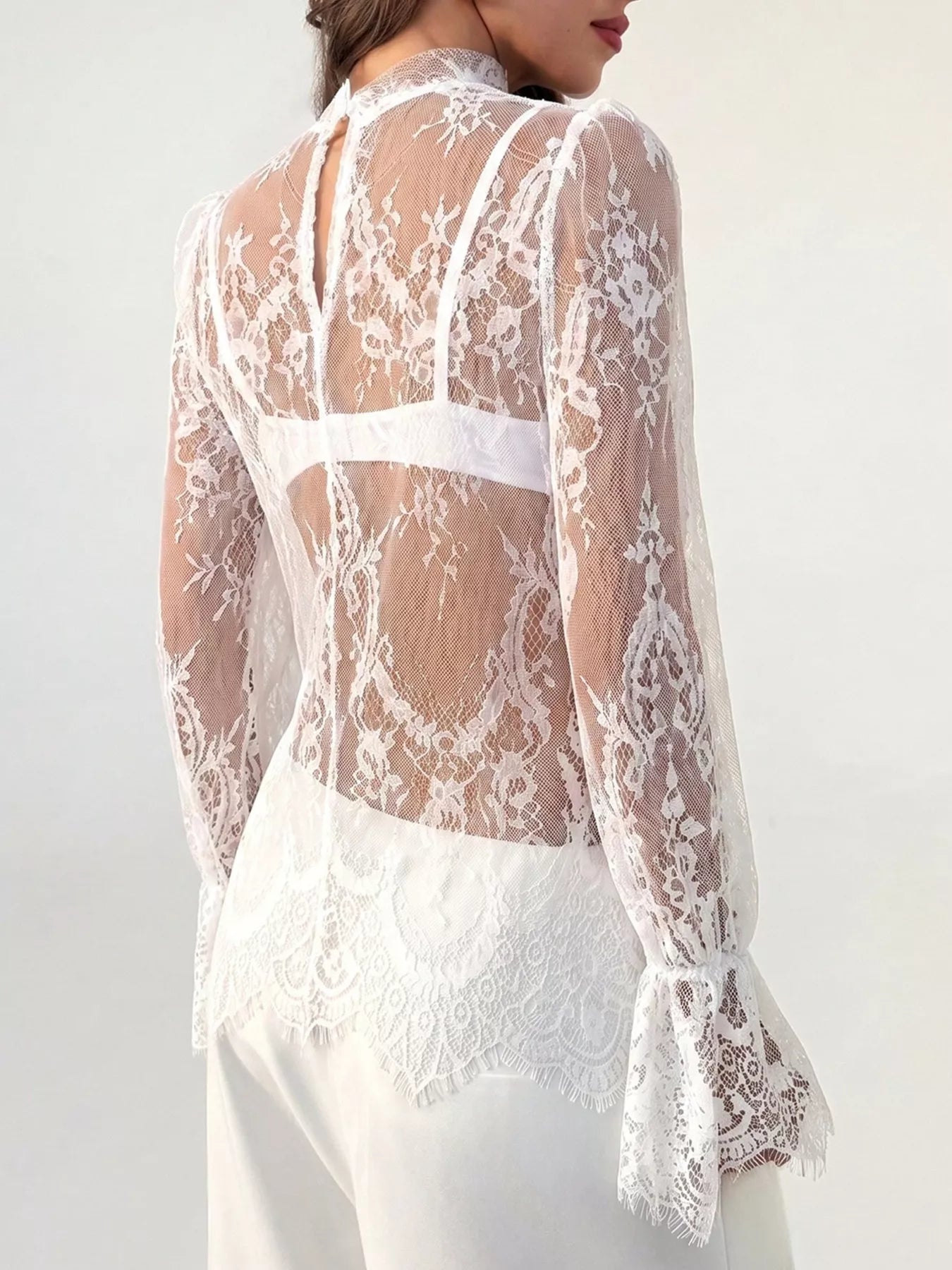 Trendsi Lace Flounce Sleeve Top -