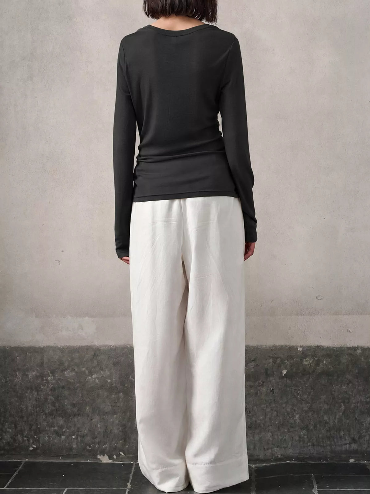Round neck long sleeve t-shirt, back view