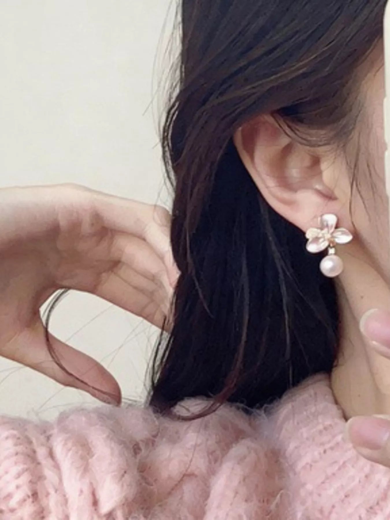 Women's Synthetic Pearl Flower Drop Earrings 925 Silver Needle Zircon