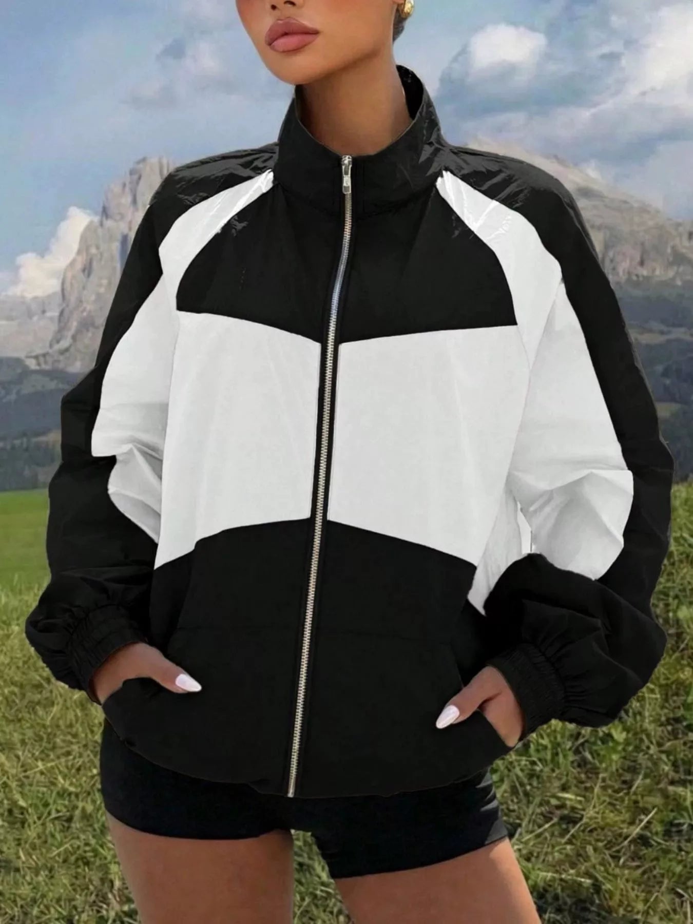 Trendsi Color Block Zip-Up Jacket -