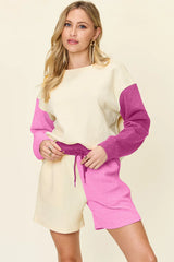 Trendsi Double Take Full Size Contrast Drop Shoulder Top and Shorts Set -