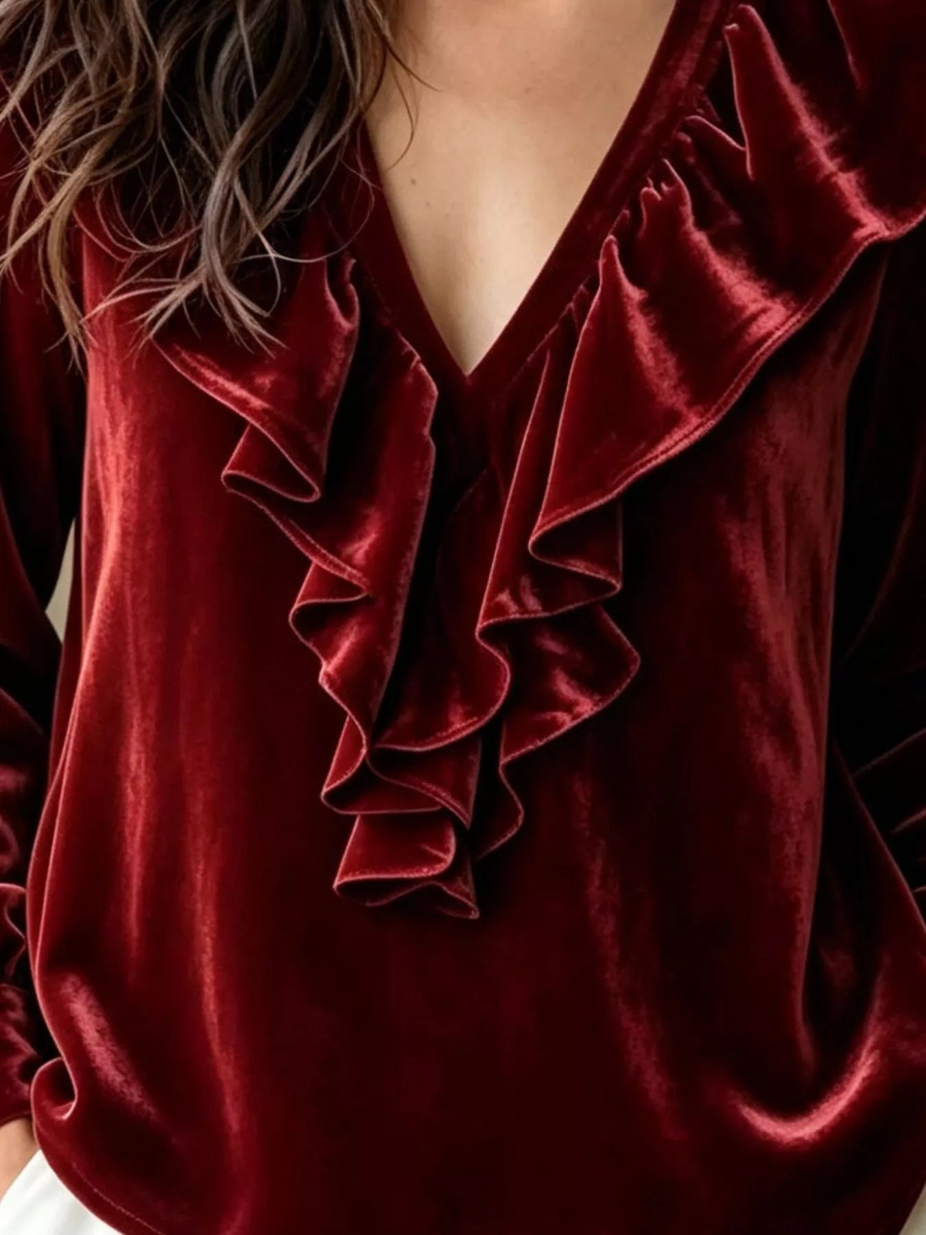 Trendsi Ruffled V-Neck Long Sleeve Blouse -