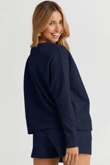 Trendsi Double Take Full Size Texture Long Sleeve Top and Drawstring Shorts Set -