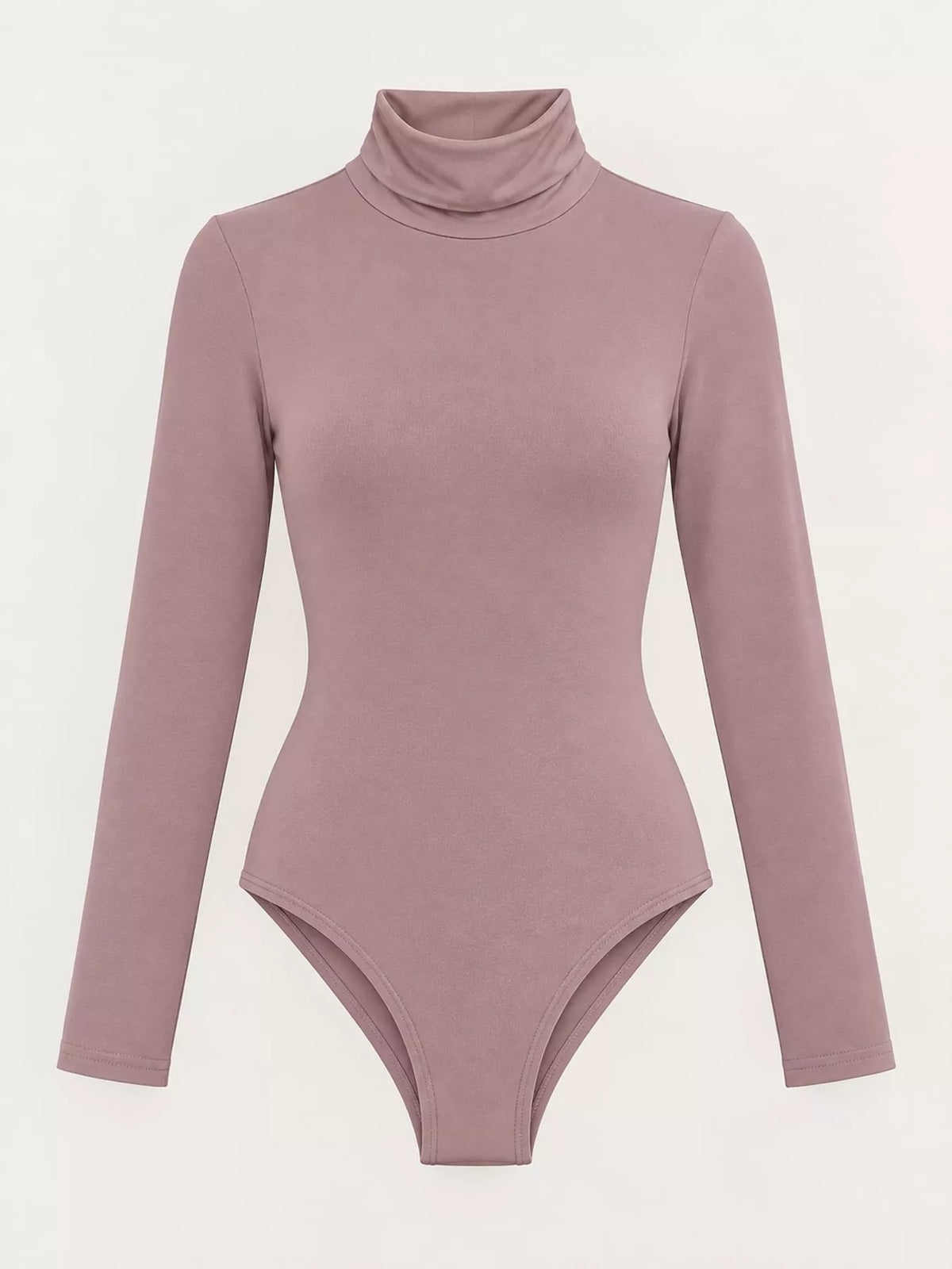 Long Sleeve Turtleneck Slim-Fit Bodysuit in mauve