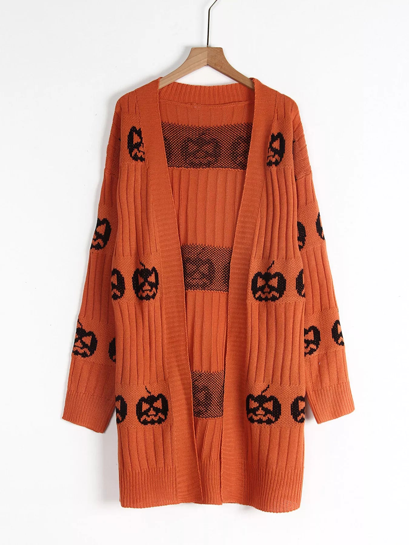 Trendsi Halloween Pumpkin Open Front Knit Cardigan -