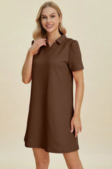 Trendsi Double Take Full Size Texture Short Sleeve Dress - Dresses
