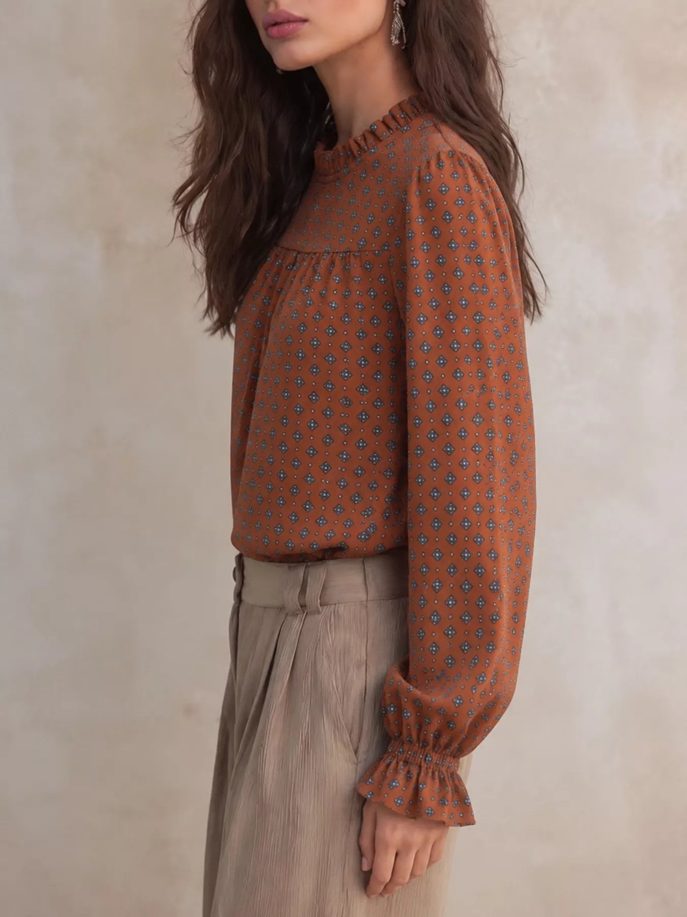Trendsi Printed Flounce Sleeve Blouse -