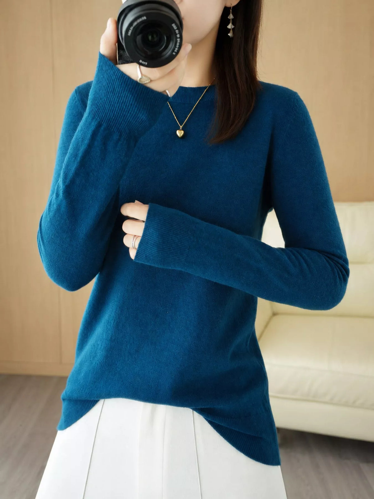 Crew Neck Long Sleeve Sweater — front view