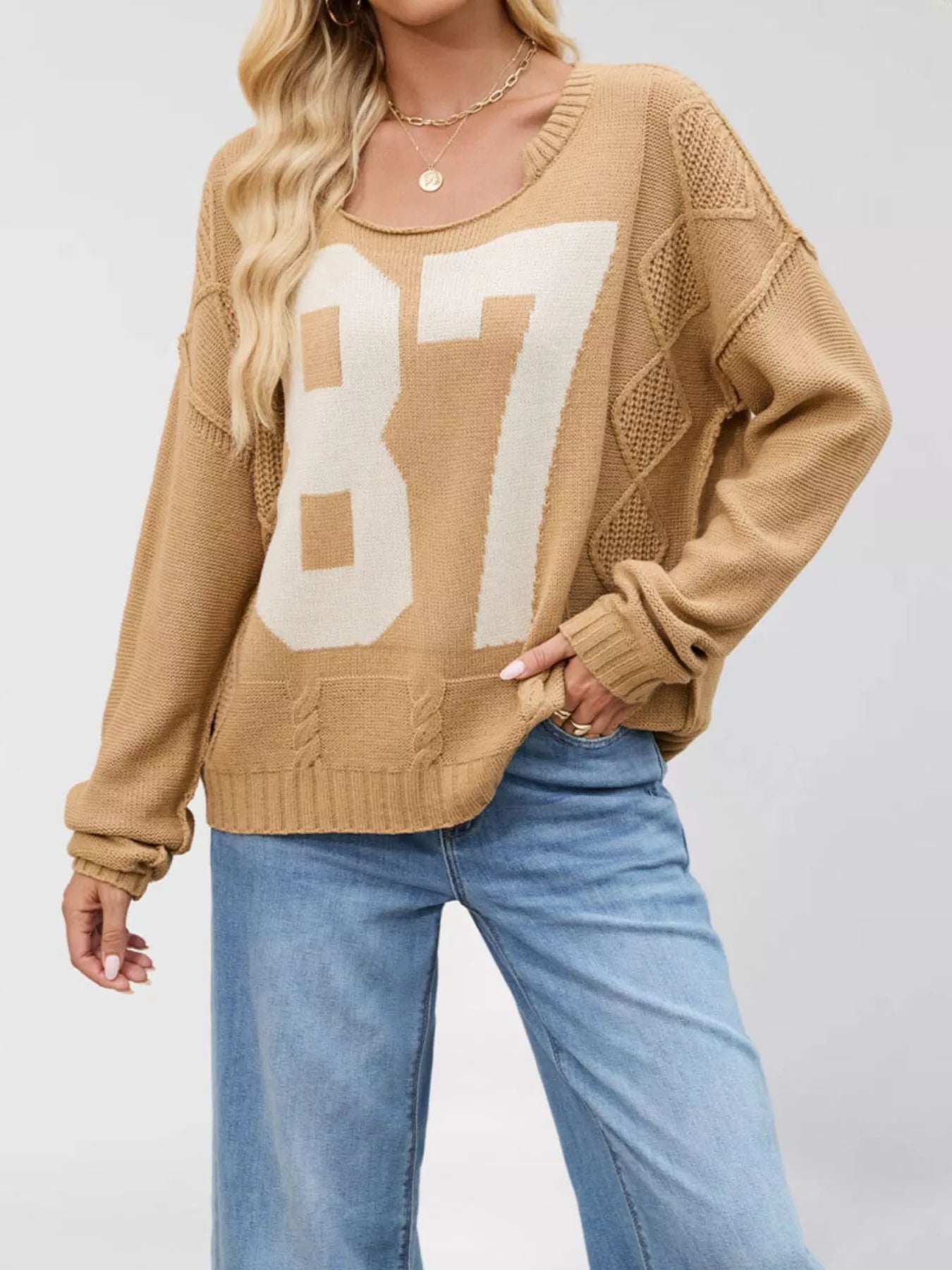 Trendsi 78 Number Cable-Knit Sweater -