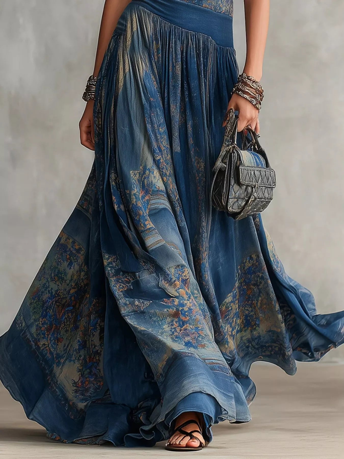 Trendsi Printed Round Neck Sleeveless Maxi Dress -