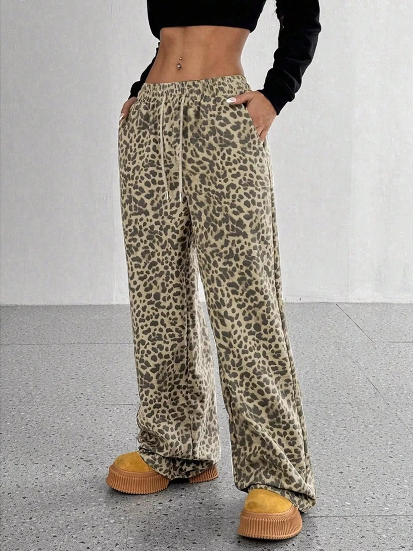 Trendsi Leopard Wide-Leg Drawstring Pants -