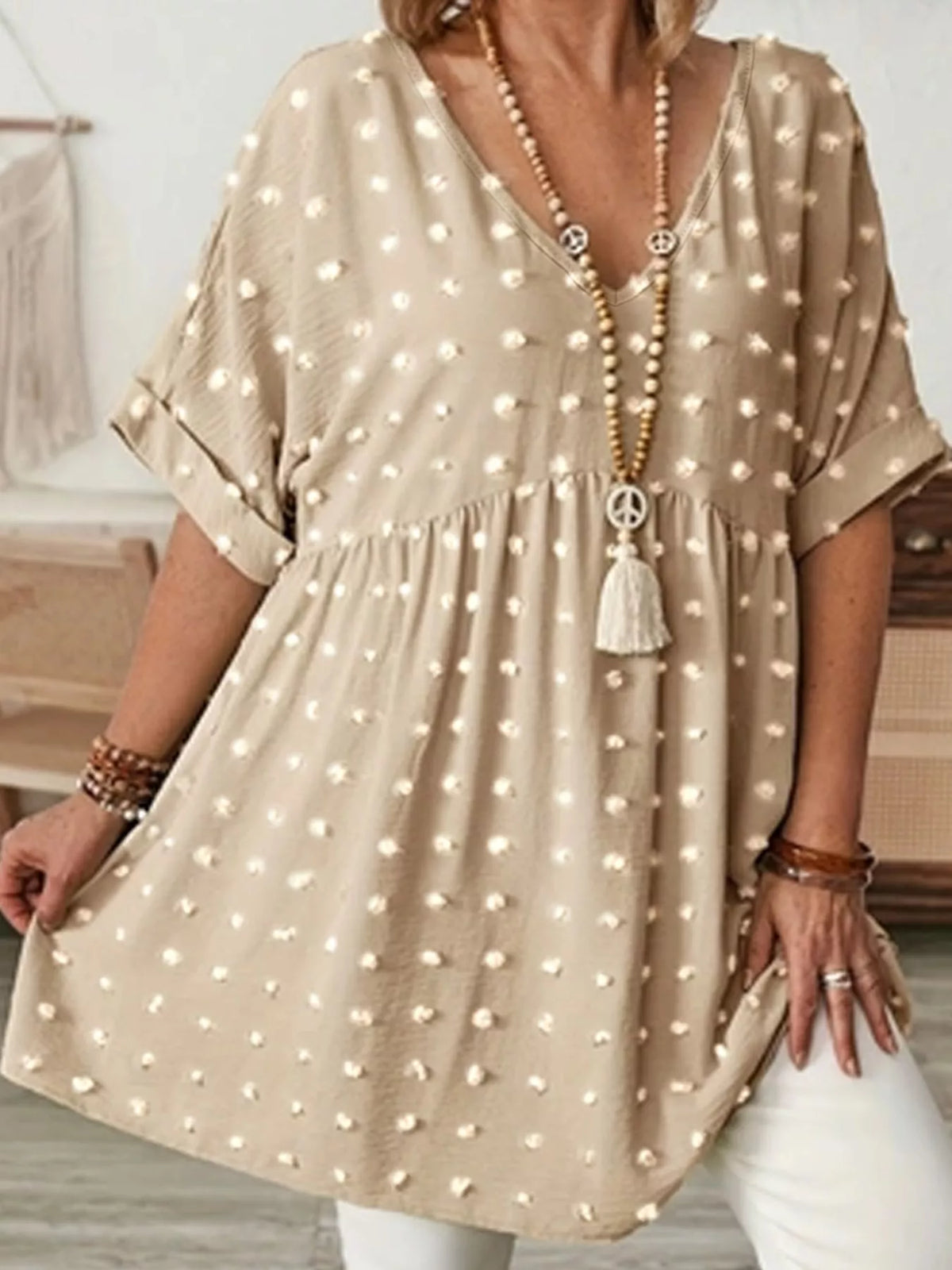 Swiss-dot blouse, beige front