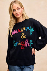 Trendsi BiBi Tinsel Lettering Christmas Sweater -