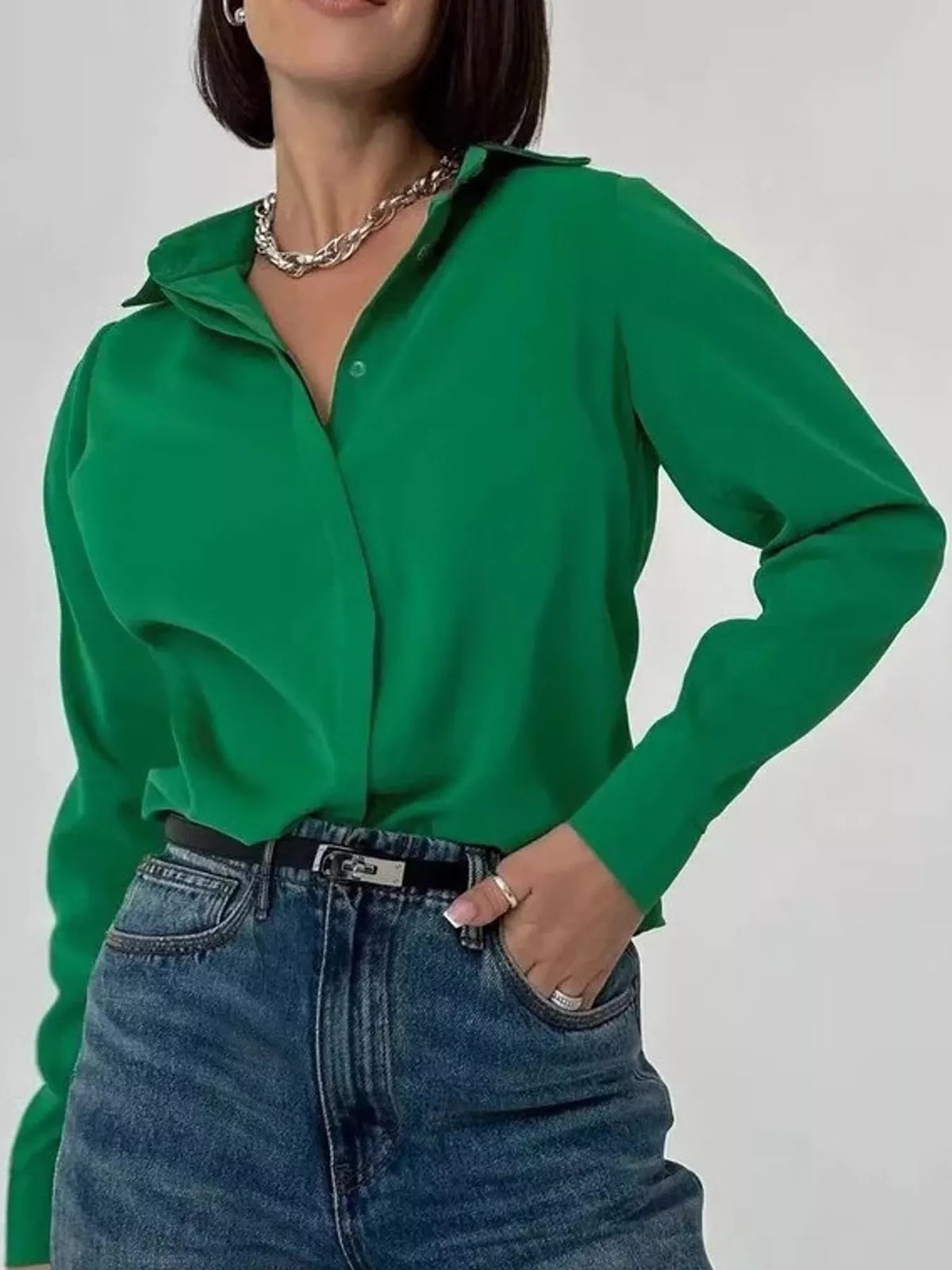 Button-up shirt, green front