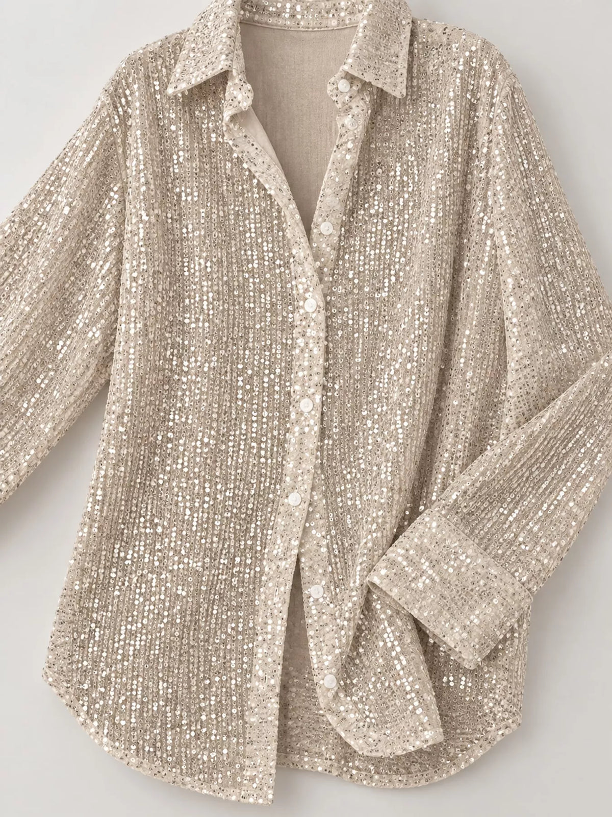 Sequin shirt, ivory collar cuff detail