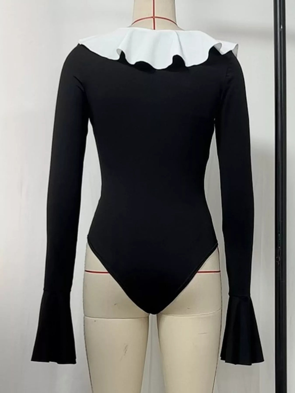 Ruffle Trim Long Sleeve Bodysuit — garment back