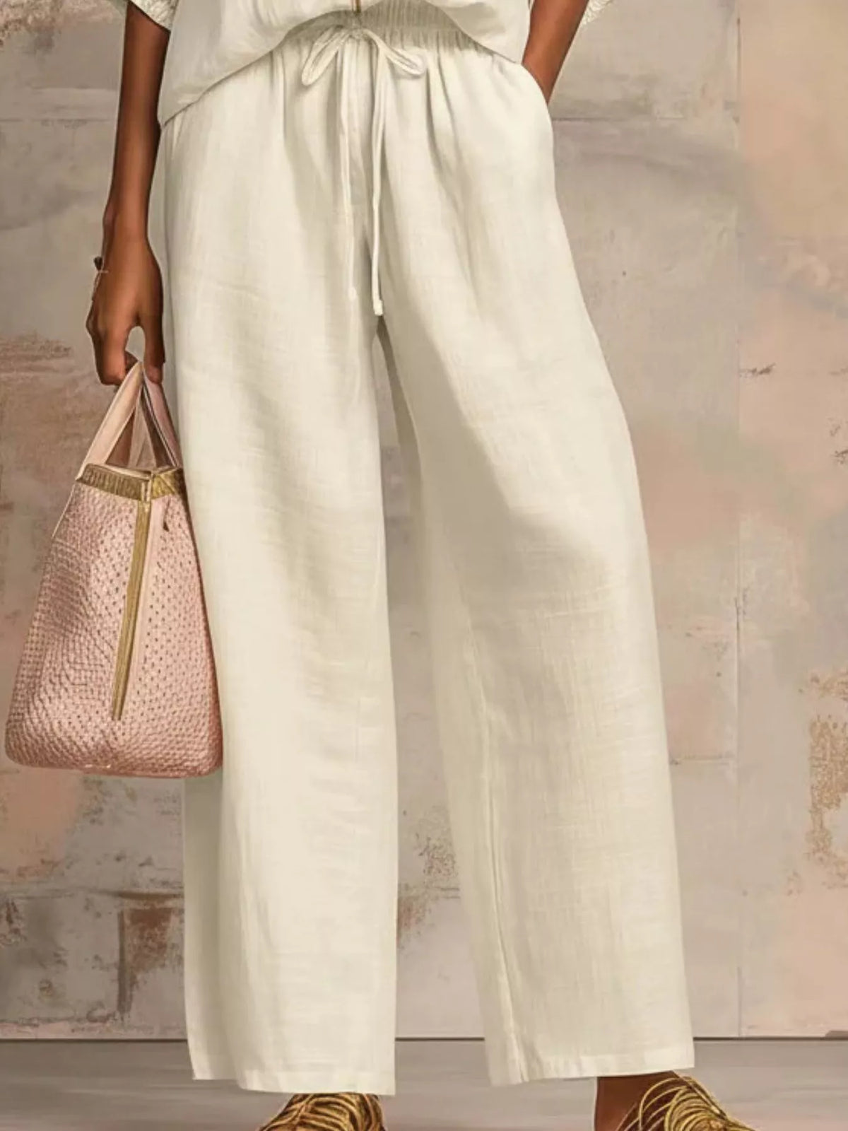 Zip-front top and wide-leg pants set