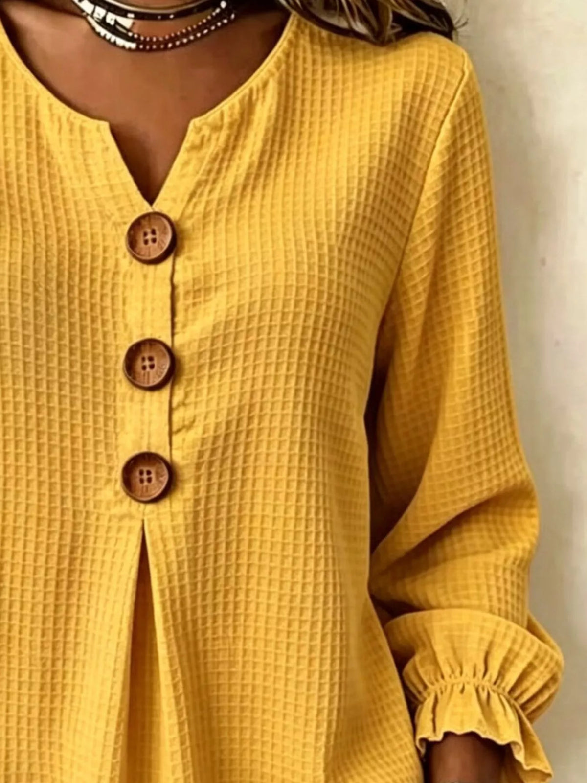 Waffle-knit long sleeve top