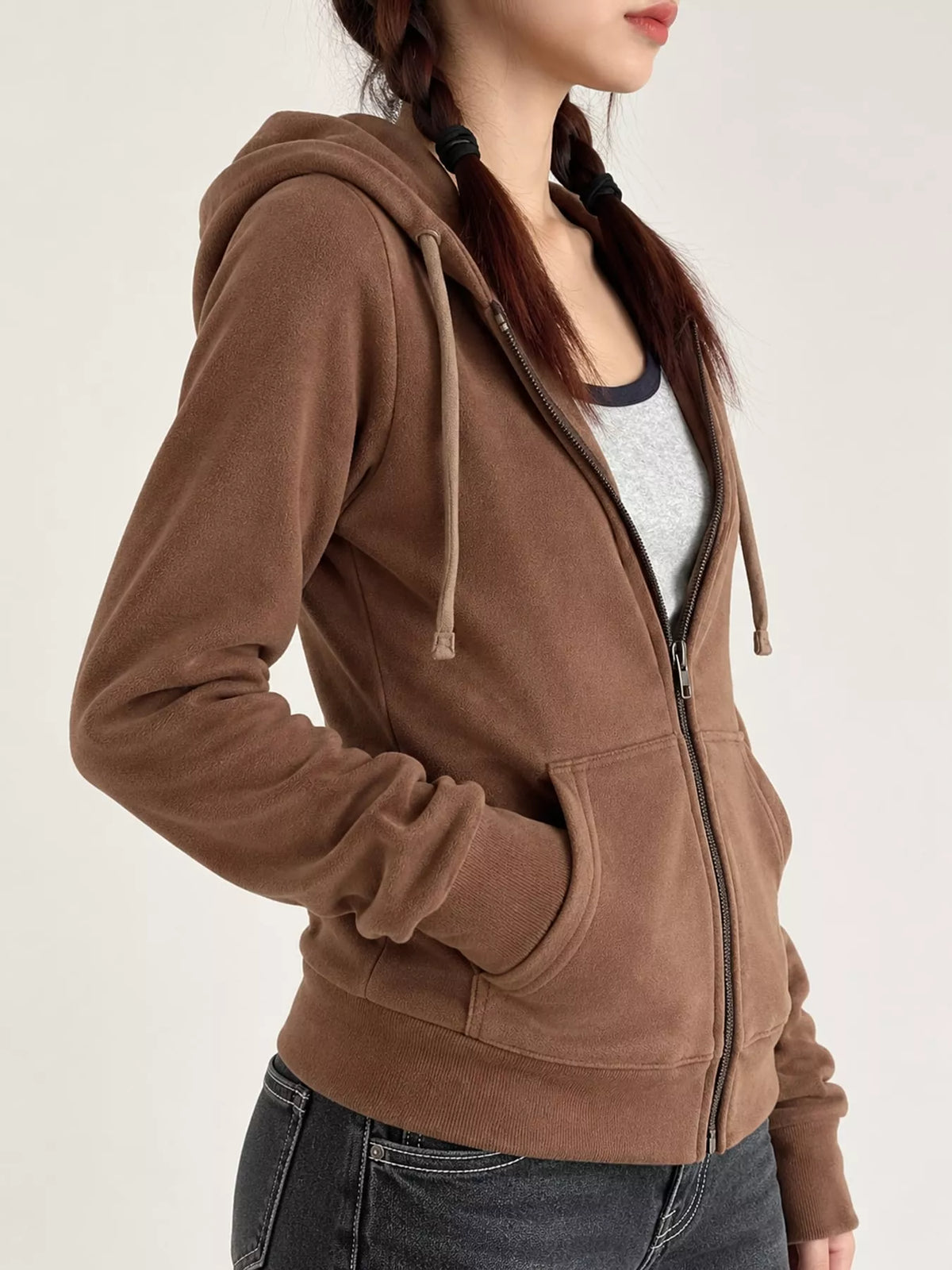 Drawstring hoodie, brown side