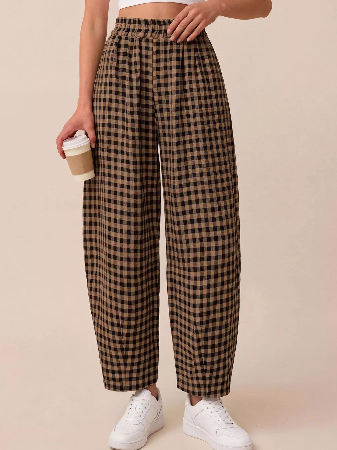 Trendsi Gingham Wide-Leg Casual Pants -