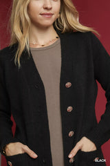 Trendsi Umgee Button-Down Longline Sweater Cardigan with Front Pockets -