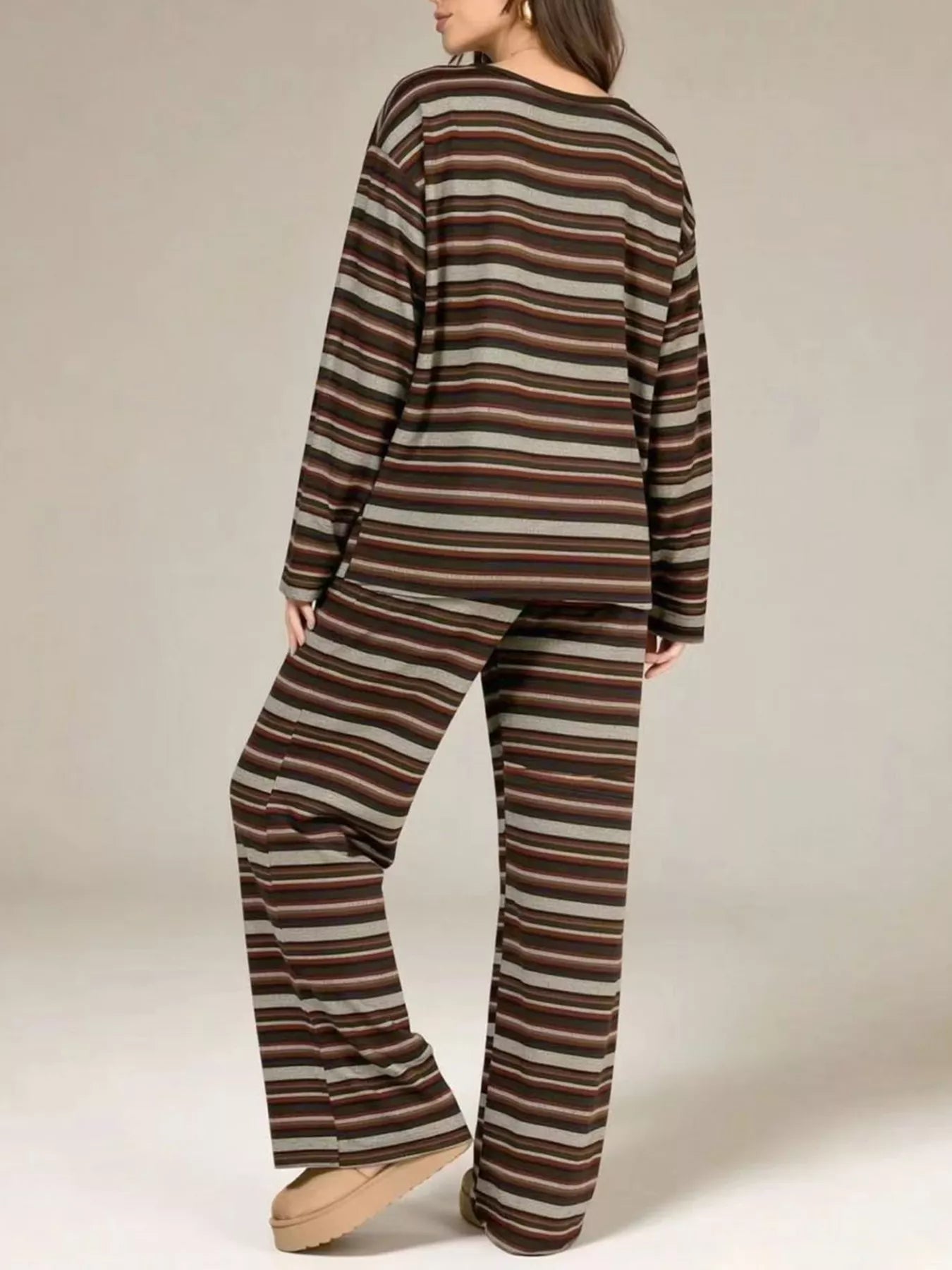 Trendsi Striped Long-Sleeve Top and Wide-Leg Pants Set -
